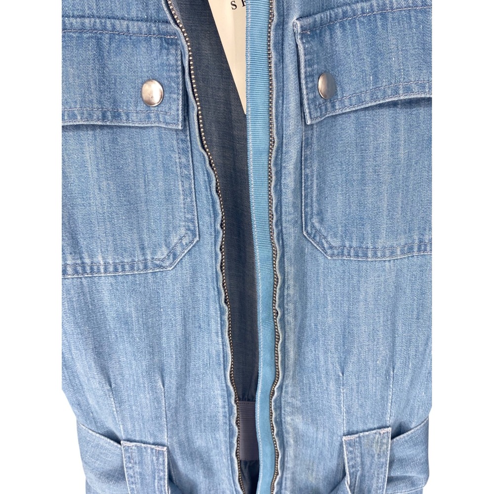 Sezane Denim Bob Jumpsuit Light Blue Wash Utility Long Sleeve Tie Waist US 6 NEW - Picture 10 of 14
